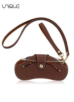 Unique Soft Leather Sun Glasses Bag - Leather Glasses Case Holder Portable Slim Sun Glasses Pouch Soft Eyeglasses Bag -Sun Glasses Bag With Button Clip Wrist Strap (Coffee Color)  - Image 1