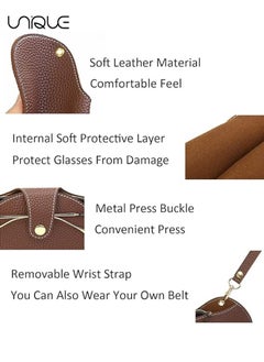Unique Soft Leather Sun Glasses Bag - Leather Glasses Case Holder Portable Slim Sun Glasses Pouch Soft Eyeglasses Bag -Sun Glasses Bag With Button Clip Wrist Strap (Coffee Color)  - Image 3