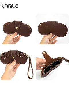 Unique Soft Leather Sun Glasses Bag - Leather Glasses Case Holder Portable Slim Sun Glasses Pouch Soft Eyeglasses Bag -Sun Glasses Bag With Button Clip Wrist Strap (Coffee Color)  - Image 4