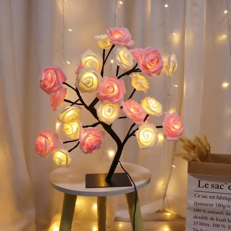 Dayish Tabletop Bonsai Tree LightDIY Artificial Rose Tree Light LED LampSparkly Shimmer Tree for Decoration Festival Holiday USB Operated Warm Colourful - Image 2