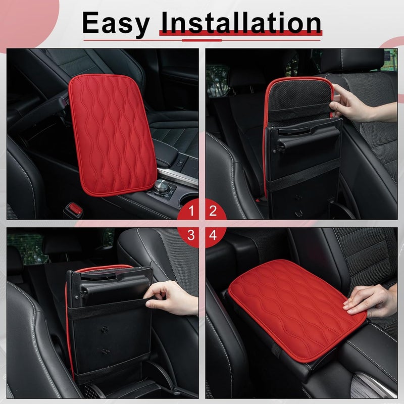 amiss Auto Center Console Pad, Universal Waterproof Car Armrest Seat Box Cover, Car Interior Accessories, Leather Auto Armrest Cover Protector for Most Vehicle, SUV, Truck, Car (Red) - Image 3