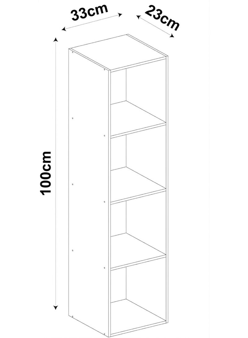 Wooden Bookcase Shelving Display Storage Shelf Unit 100*33*23 CM 4 shelves high Quilty Materials - Image 2