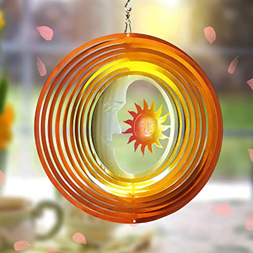 FONMY Wind Spinner 3D Stainless Steel Laser Cut Metal Art 12 inches Moon and Sun Hanging Wind Spinner Kinetic Yard Art Decorations IndoorOutdoor Dcor - Image 1