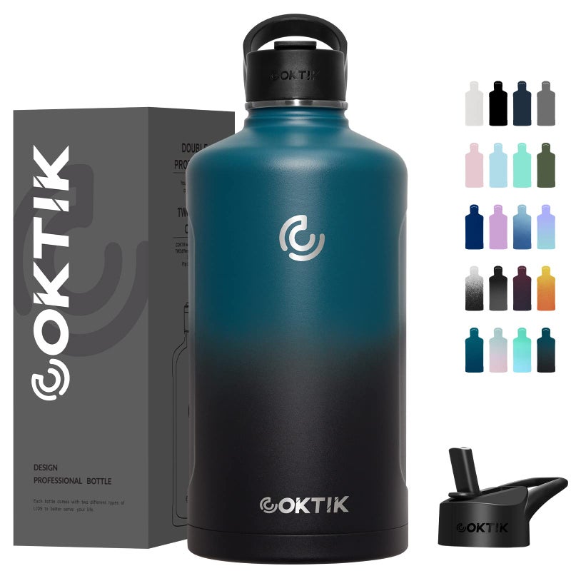 COKTIK 128 ozOne Gallon Water Bottle Insulated Double Walled Vacumm Metal Stainless Steel Sports Water Bottle with Reusable 2 Lids for Sports Gym Fitness or OfficeIndigo Crush