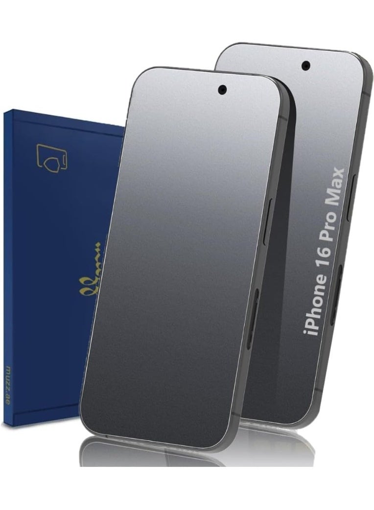 Muzz حزمة شفافة 2 لجهاز آيفون 16 برو ماكس واقي شاشة غير لامع مضاد للتوهج، مضاد للانعكاس، مضاد لبصمات الأصابع، سلس كحرير فيلم زجاج مقسى 9H لعشاق الألعاب (آيفون 16 برو ماكس) - Image 1