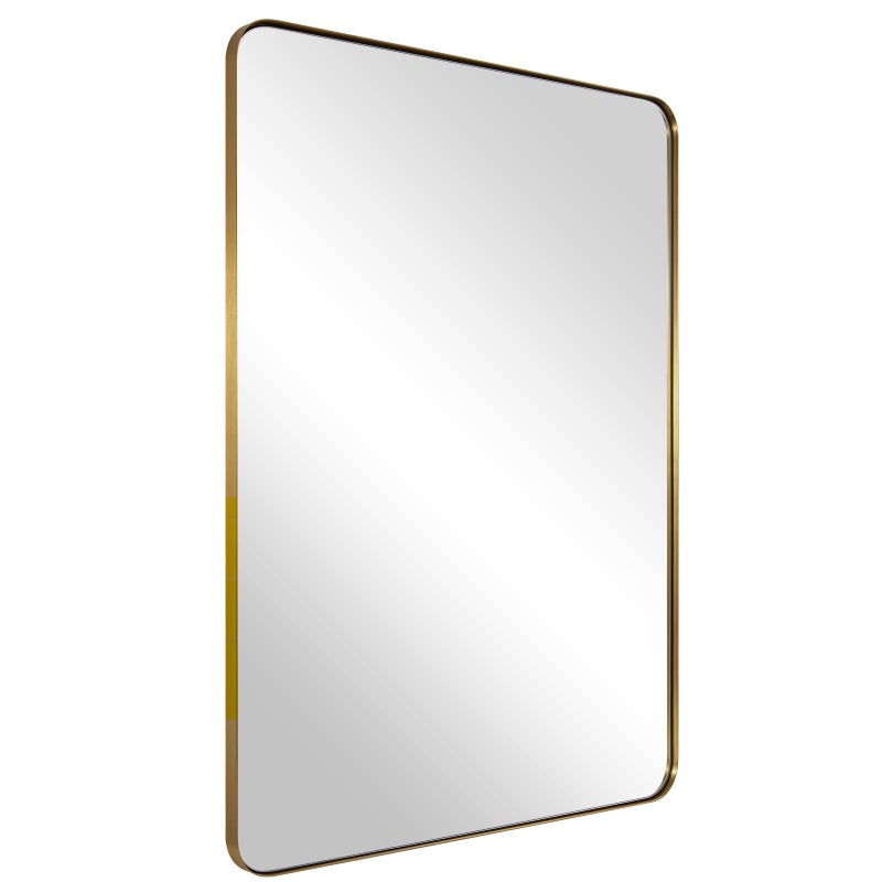 ANDY STAR 30x40Gold Bathroom Mirror for Wall Brushed Brass Metal Rounded Corner Rectangle Modern Mirror Modern Framed in Stainless Steel