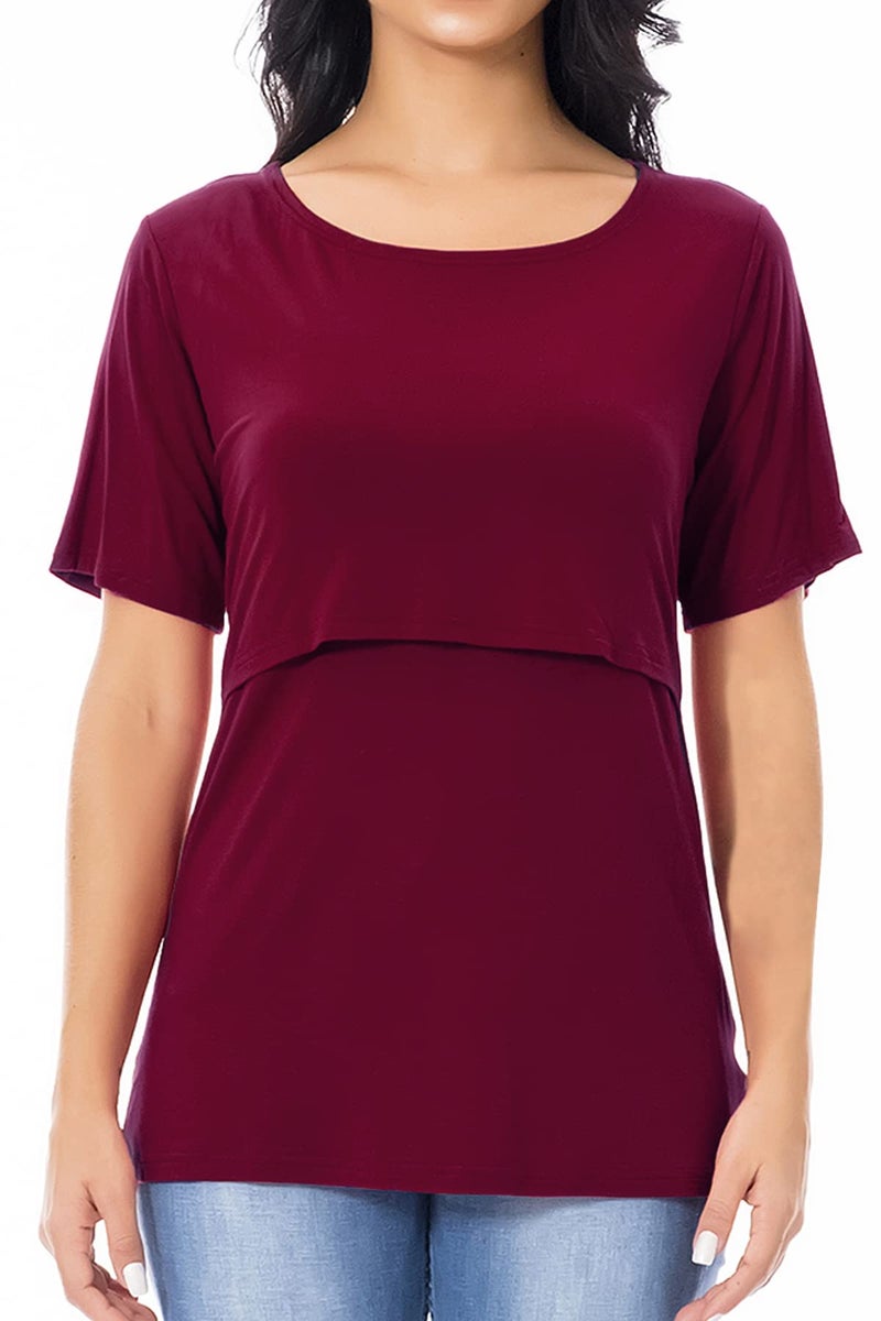 Smallshow 3 Pcs Maternity Nursing T-shirt Nursing Tops,Wine-Black-Grey,Large - Image 5
