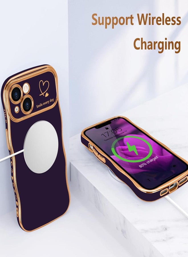 جراب LCHULLE لهاتف iPhone 14 للنساء والفتيات، جراب هاتف بتصميم قلب وإطار مموج لطيف، غطاء فاخر مقاوم للصدمات مع حماية بارزة للكاميرا، مناسب لهاتف iPhone 14 (6.1 بوصة)، لون بنفسجي داكن - Image 5