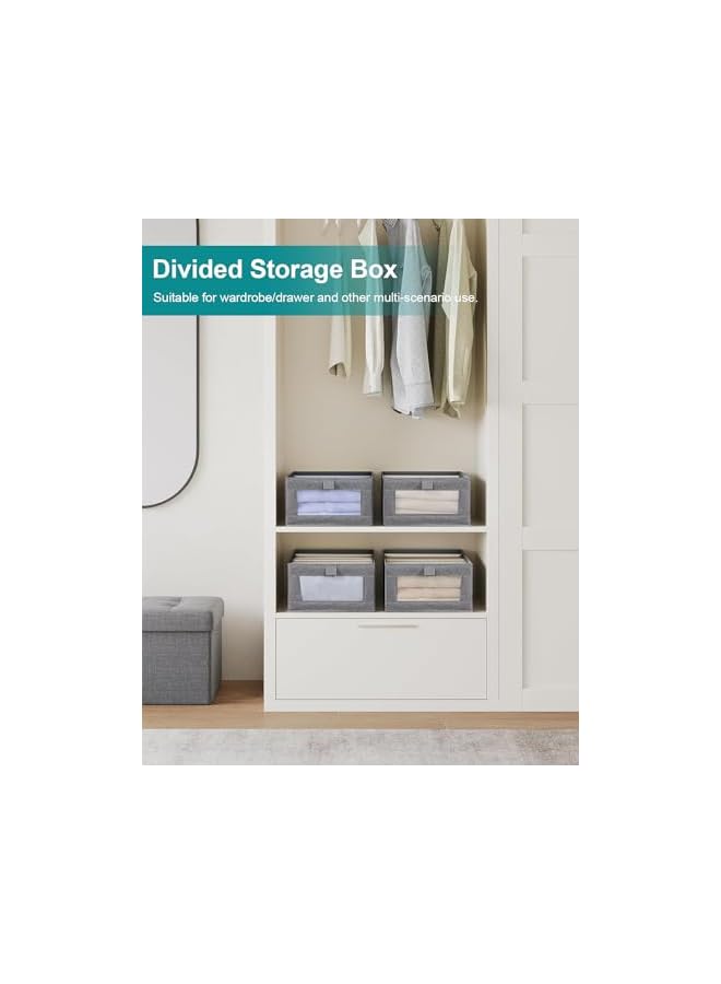 Green Tiger 4pcs Jeans Storage Box, Wardrobe Clothes Organizer, Visible Drawer Organizers for Clothing, Foldable Closet Storage Basket, Washable Drawer Box for Clothing (Gray) - Image 4