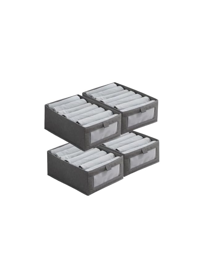 Green Tiger 4pcs Jeans Storage Box, Wardrobe Clothes Organizer, Visible Drawer Organizers for Clothing, Foldable Closet Storage Basket, Washable Drawer Box for Clothing (Gray) - Image 3