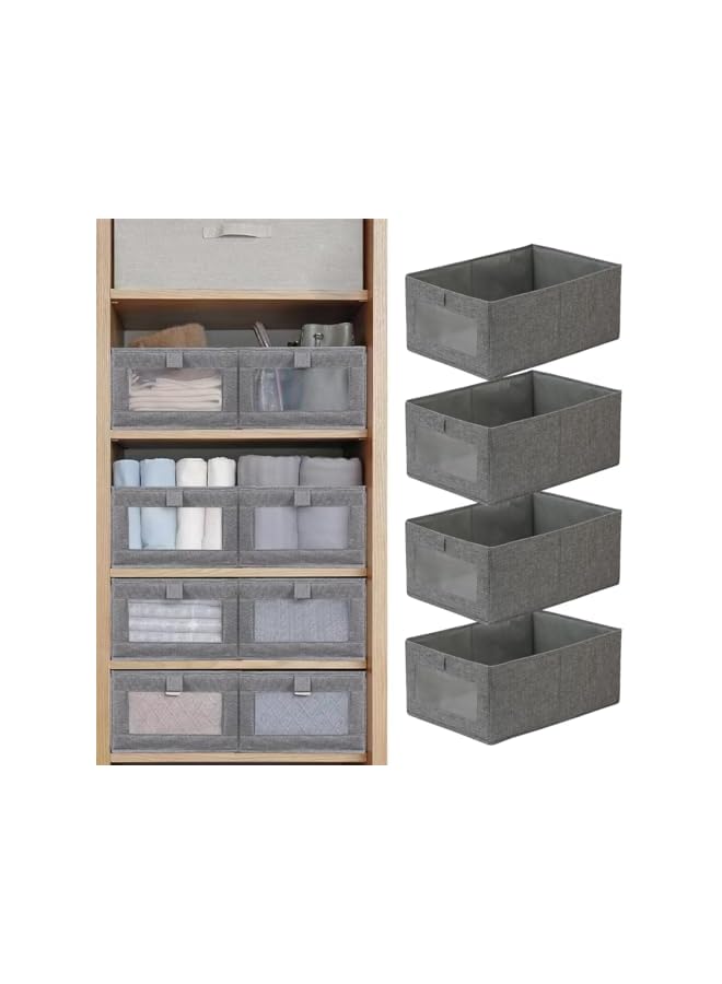 Green Tiger 4pcs Jeans Storage Box, Wardrobe Clothes Organizer, Visible Drawer Organizers for Clothing, Foldable Closet Storage Basket, Washable Drawer Box for Clothing (Gray) - Image 2