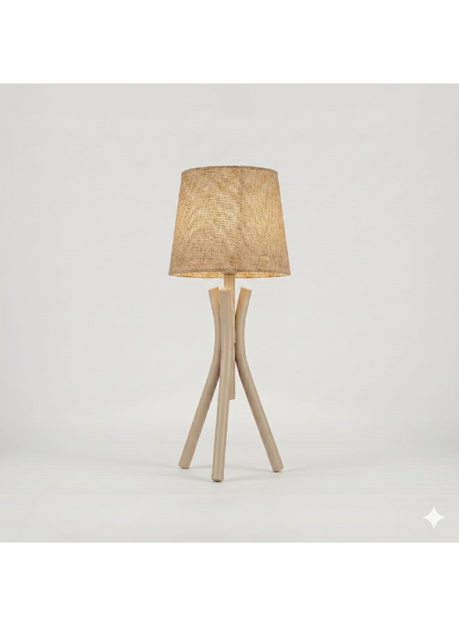 Beige Tripod Table Lamp - Simple Design with Elegant Pyramidal Shade - Color: Burlap - Material: Metal - Size: 22x22x40 cm