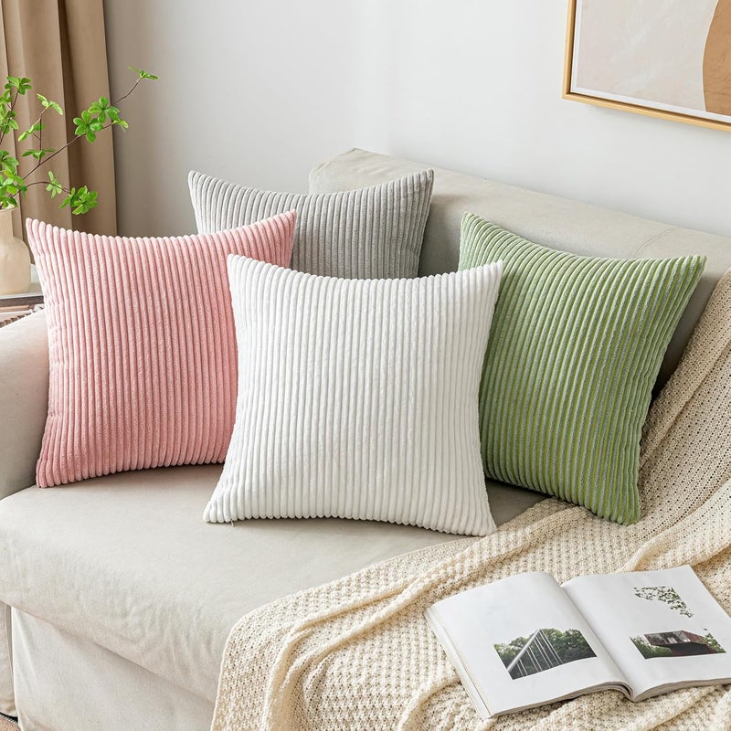 EMEMA Corduroy Cushion Covers Pack of 2 Decorative Pillow Cases Soft Cushion Covers Modern Comfortable Sturdy Cushion Cover for Bedroom Sofa Bed 30 x 50 cm White - Image 4