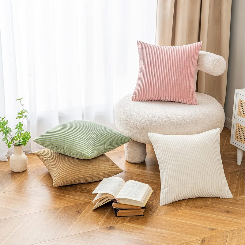 EMEMA Corduroy Cushion Covers Pack of 2 Decorative Pillow Cases Soft Cushion Covers Modern Comfortable Sturdy Cushion Cover for Bedroom Sofa Bed 30 x 50 cm White - Image 5