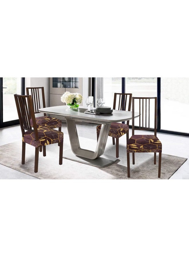 BRIDA Stretchable Floral Geometric Printed Dining Chair Seat Covers Elastic Chair Seat Case Protector, Slipcovers (Golden Hexagon, 6 Seat Cover) - Image 3