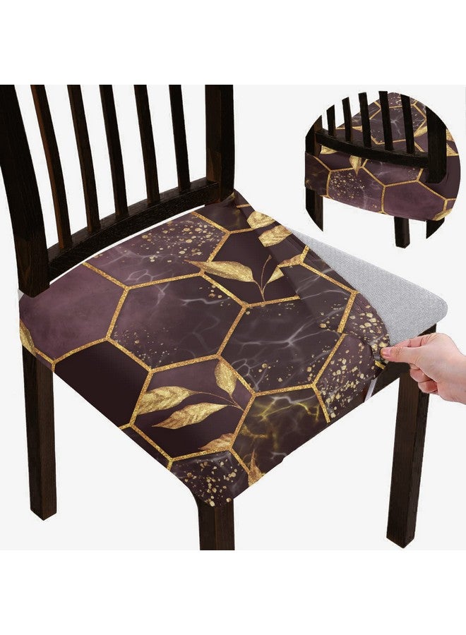 BRIDA Stretchable Floral Geometric Printed Dining Chair Seat Covers Elastic Chair Seat Case Protector, Slipcovers (Golden Hexagon, 6 Seat Cover) - Image 1