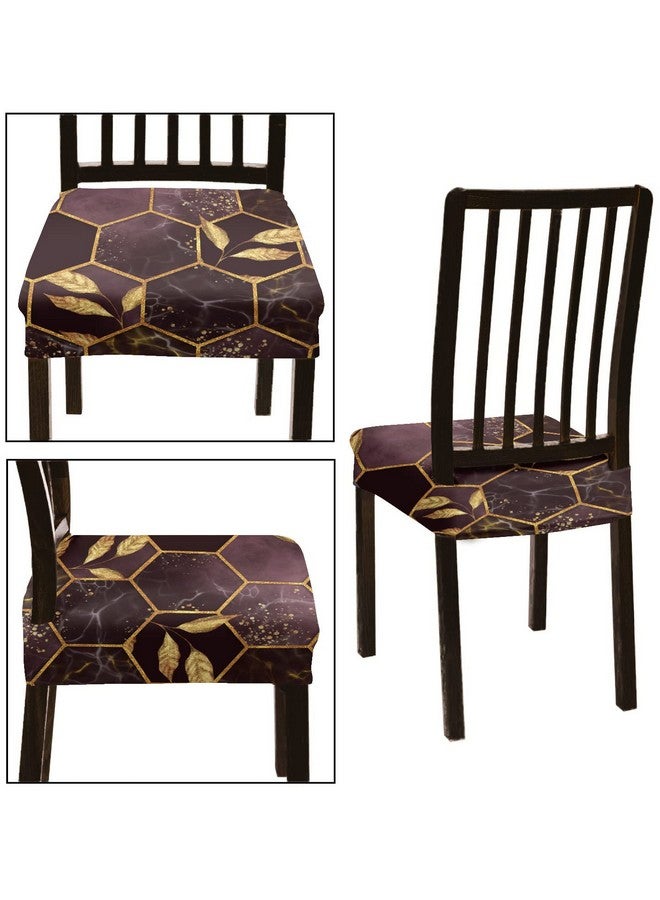 BRIDA Stretchable Floral Geometric Printed Dining Chair Seat Covers Elastic Chair Seat Case Protector, Slipcovers (Golden Hexagon, 6 Seat Cover) - Image 2