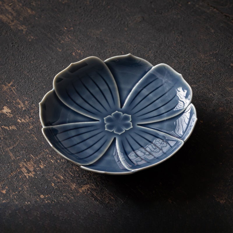 Vintage Ceramic Tea Tray Creative Lotus Snack PlateGreen Lotus small goblet [Ji Blue]] Green Lotus small goblet [Ji Blue]] 