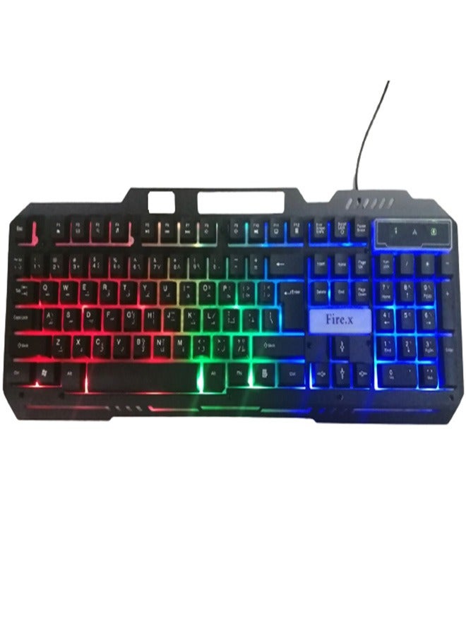 Fire.X FX-2000 Keyboard Gaming 7 Color Mixing light effect RGB 104 Keys Arabic And English - Black