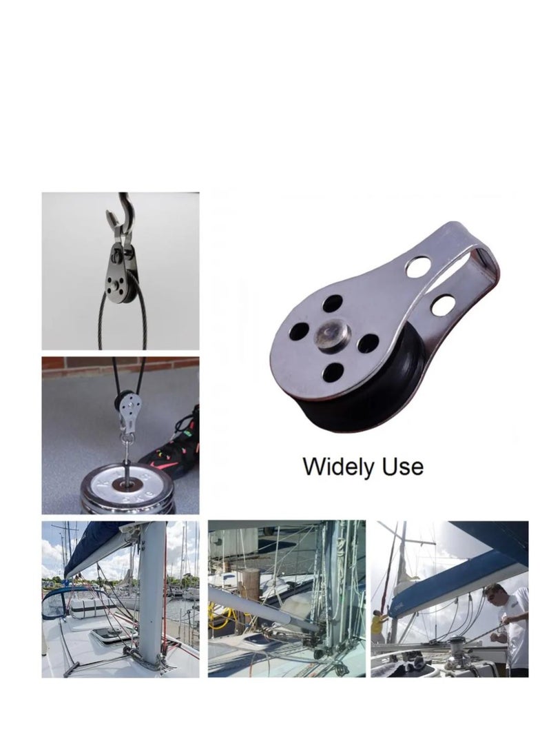 Y&D Pulley Block, 4 Pcs Single Block,Stainless Steel Wire Rope Controller Silver Block - Image 2