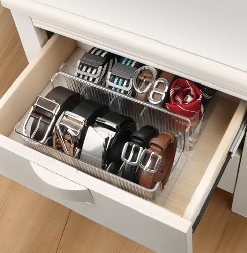 AUOIKK Acrylic Belt Organizer with Adjustable 4 Compartments & Stackable Design, Clear Storage for Closet and Drawer Organization - Image 4