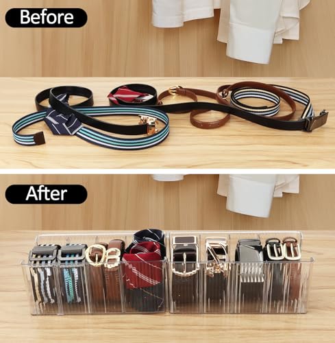 AUOIKK Acrylic Belt Organizer with Adjustable 4 Compartments & Stackable Design, Clear Storage for Closet and Drawer Organization - Image 5