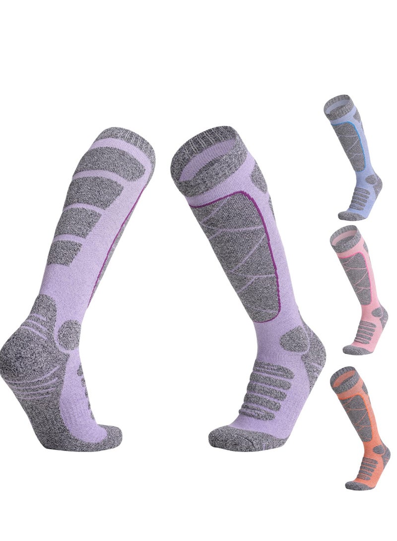 جوارب تزلج دافئة تصل إلى الفخذ للرجال والنساء - مثالية للتزلج على الجليد والرياضات الشتوية، 1 زوج باللون الأرجواني - Image 1