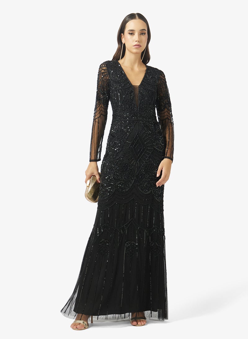 Namshi x Beaded Embellished A Line Gown - Image 4