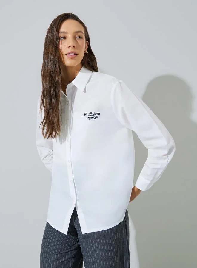 ستايلي White Oversized Shirt with Embroidery Detail