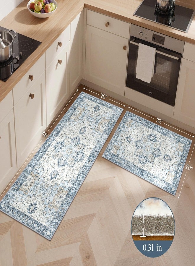 GENIMO Kitchen Rugs Non Slip Washable, 2PCS Kitchen Mats for Floor, Cushioned Standing Mat, Kitchen Runner Rug Floor Mat for Hallway, Laundry, Sink, Entryway, Home, 20"x32"+20"x48", Blue - Image 2