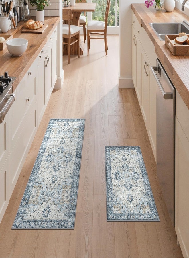 GENIMO Kitchen Rugs Non Slip Washable, 2PCS Kitchen Mats for Floor, Cushioned Standing Mat, Kitchen Runner Rug Floor Mat for Hallway, Laundry, Sink, Entryway, Home, 20"x32"+20"x48", Blue - Image 3