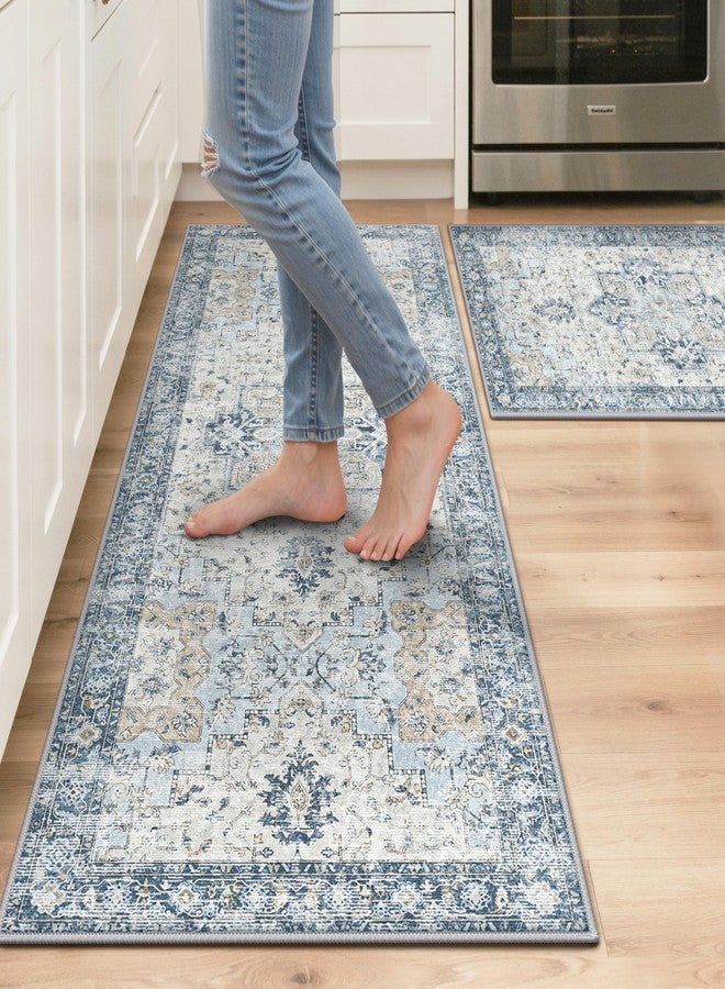 GENIMO Kitchen Rugs Non Slip Washable, 2PCS Kitchen Mats for Floor, Cushioned Standing Mat, Kitchen Runner Rug Floor Mat for Hallway, Laundry, Sink, Entryway, Home, 20"x32"+20"x48", Blue - Image 1