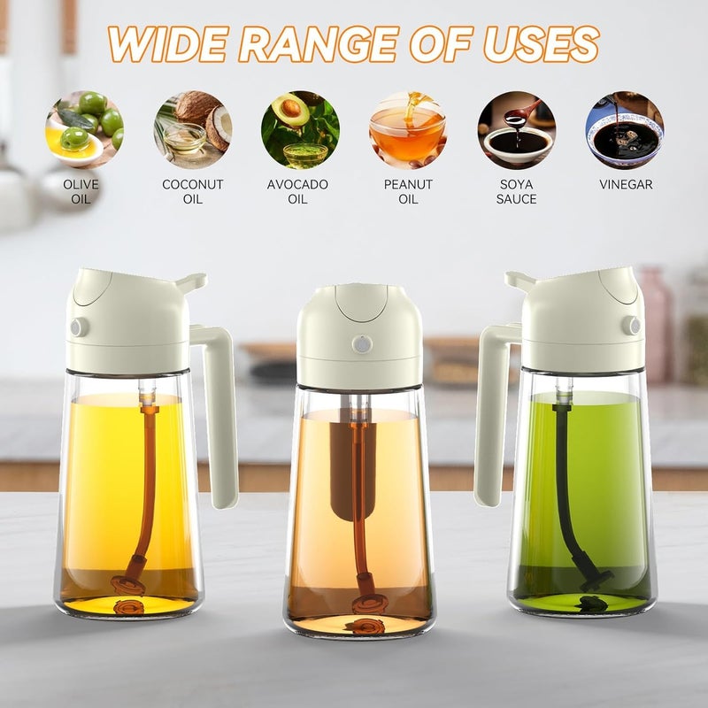 Dravina Oil Spray Bottle For Cooking 2 In 1 500ml Olive Oil Sprayer Oil Dispenser Bottle For Kitchen Glass Oil Bottle With Premium Nozzle Oil Sprayer Multi colour White500ML 500ML - Image 2