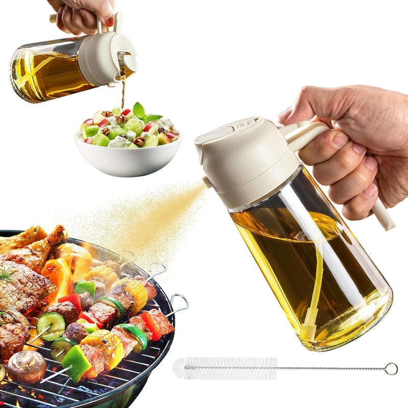 Dravina Oil Spray Bottle For Cooking 2 In 1 500ml Olive Oil Sprayer Oil Dispenser Bottle For Kitchen Glass Oil Bottle With Premium Nozzle Oil Sprayer Multi colour White500ML 500ML - Image 1