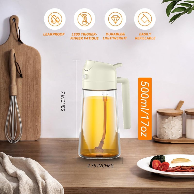 Dravina Oil Spray Bottle For Cooking 2 In 1 500ml Olive Oil Sprayer Oil Dispenser Bottle For Kitchen Glass Oil Bottle With Premium Nozzle Oil Sprayer Multi colour White500ML 500ML - Image 4