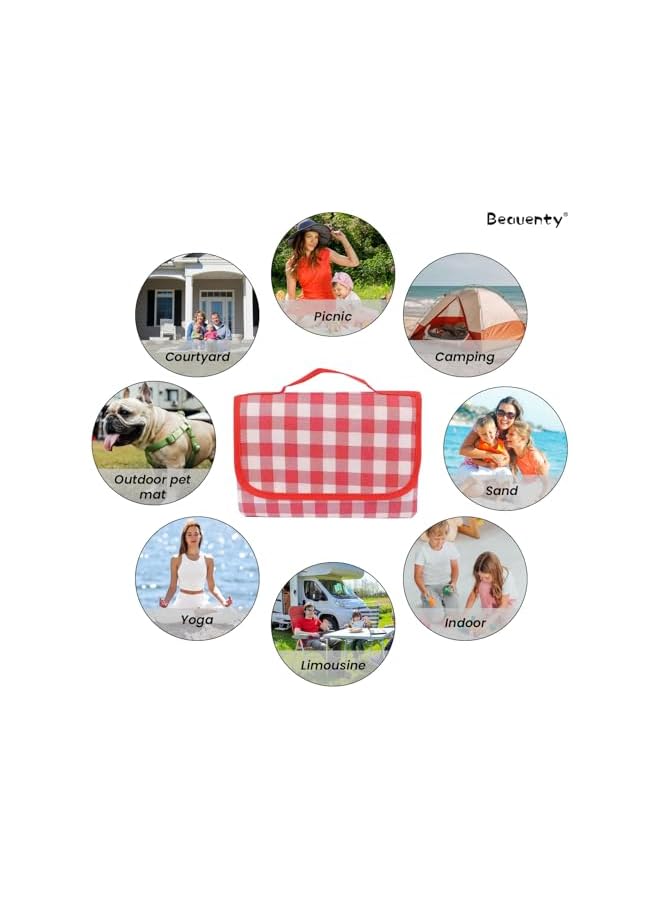 Beauenty Extra Large 200×300cm Picnic Mat, Waterproof Camping Mat Fit for 6-8 People, Portable Picnic Blankets for Picnic, Camping, Outdoor, Beach (Red) - Image 5