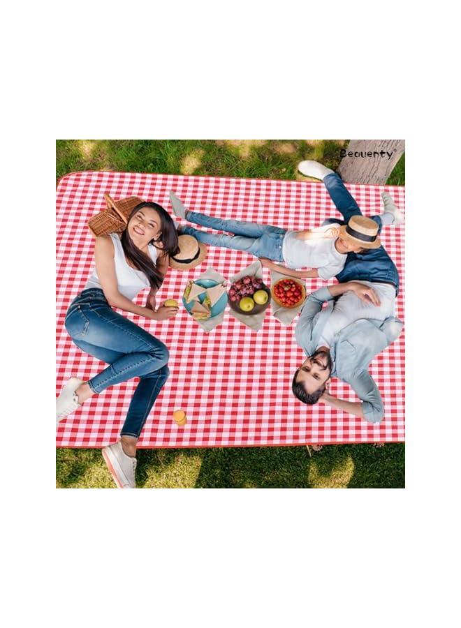 Beauenty Extra Large 200×300cm Picnic Mat, Waterproof Camping Mat Fit for 6-8 People, Portable Picnic Blankets for Picnic, Camping, Outdoor, Beach (Red) - Image 2