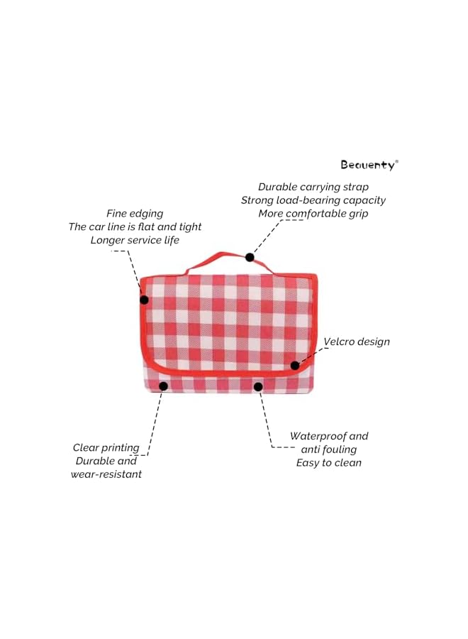 Beauenty Extra Large 200×300cm Picnic Mat, Waterproof Camping Mat Fit for 6-8 People, Portable Picnic Blankets for Picnic, Camping, Outdoor, Beach (Red) - Image 4