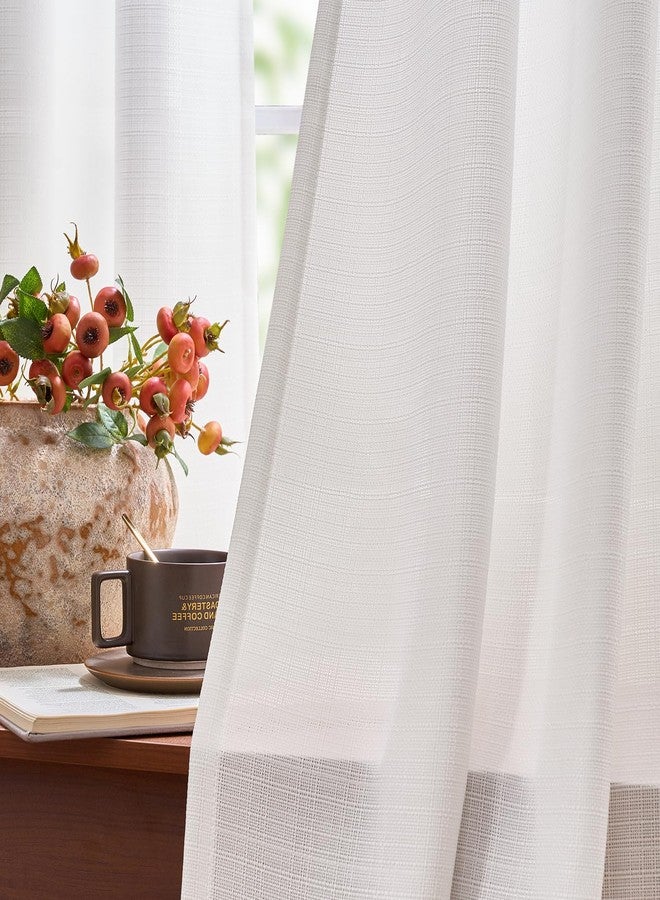 jinchan White Linen Textured Curtains 63 Inch Length 2 Panels for Living Room Grommet Top Light Filtering Window Drapes for Bedroom - Image 3