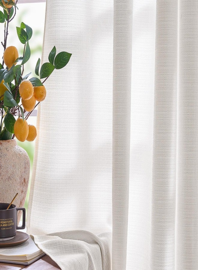jinchan White Linen Textured Curtains 63 Inch Length 2 Panels for Living Room Grommet Top Light Filtering Window Drapes for Bedroom - Image 1