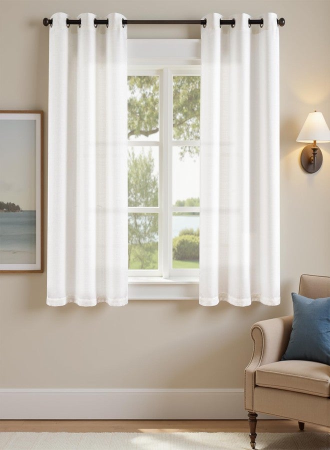 jinchan White Linen Textured Curtains 63 Inch Length 2 Panels for Living Room Grommet Top Light Filtering Window Drapes for Bedroom - Image 2