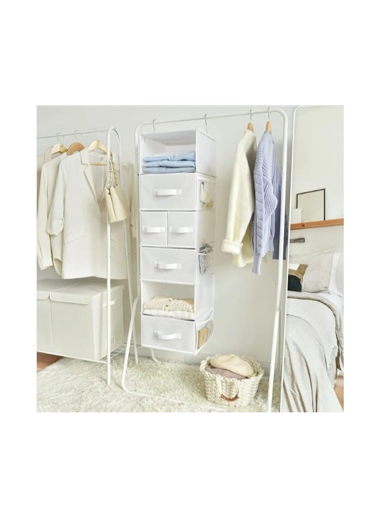 Durable Material Hanging Closet Organizer Foldable 6 Shelf Clothes Organization with Drawers For Underwear, Socks, Drawers for Big Items (Grey) - Image 2