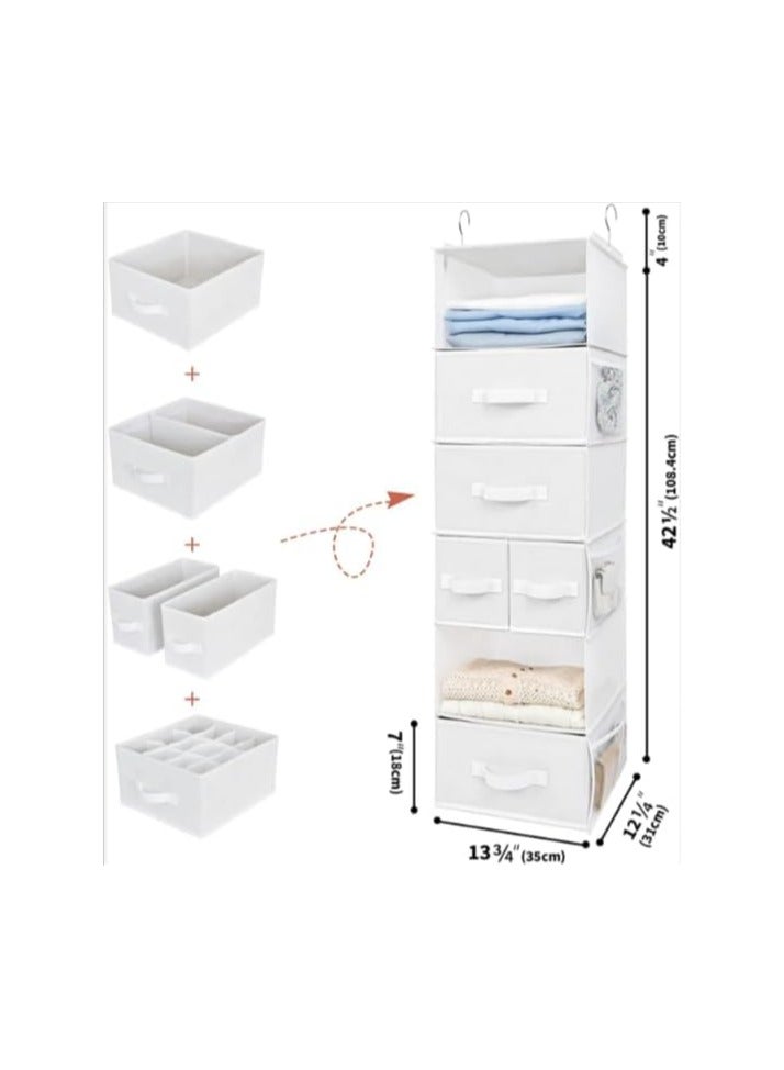 Durable Material Hanging Closet Organizer Foldable 6 Shelf Clothes Organization with Drawers For Underwear, Socks, Drawers for Big Items (Grey) - Image 3