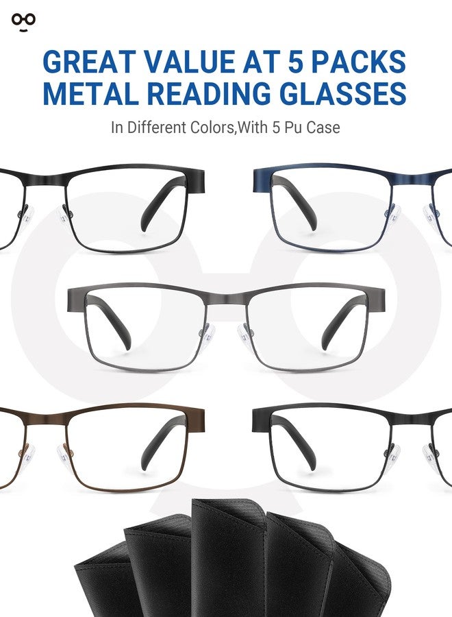 JOLISU 5PCS Reading Glasses Men - Blue Light Blocking Computer Metal Thin Frame Readers For Mens/Women W/Case（2.00） - Image 3