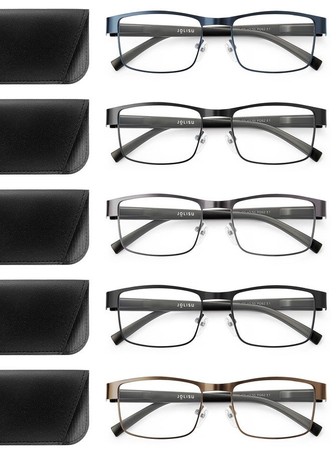 JOLISU 5PCS Reading Glasses Men - Blue Light Blocking Computer Metal Thin Frame Readers For Mens/Women W/Case（2.00） - Image 1