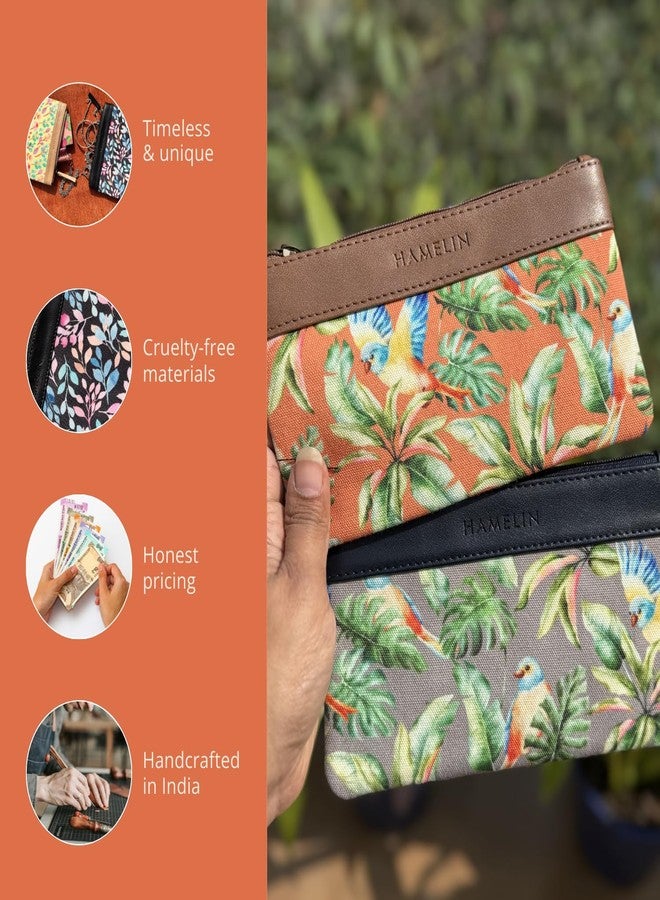 Hamelin Multi Purpose Pouch for Men & Women | Stationary Makeup Medicine Essentials Pouch Travel Organizer | Vegan Leather Purse | Coral & Lilac Flutter | Pack of 2| Ideal Women's Gift - Image 4