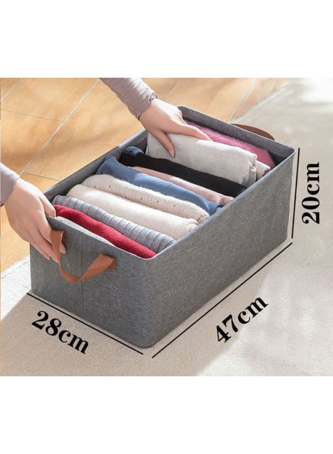 منظم تخزين قماشي قابل للطي مع مقابض سلال قابلة لتنظيم الالعاب والكتب والارفف والخزانة صندوق كبير بمقابض استوائي مزيج القطن والبوليستر رمادي - Image 3