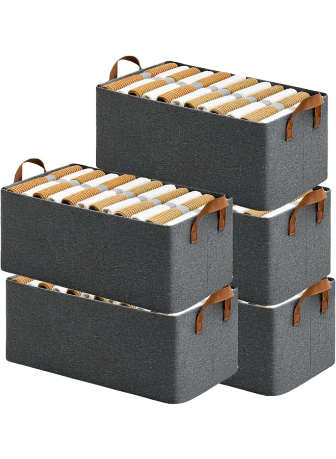 5pcs Foldable Fabric Storage Organizer with Handles for Organizing Toys, Books, Shelves, and Cabinets; Large Box with Handles; Tropical Cotton and Polyester Gray - Image 1