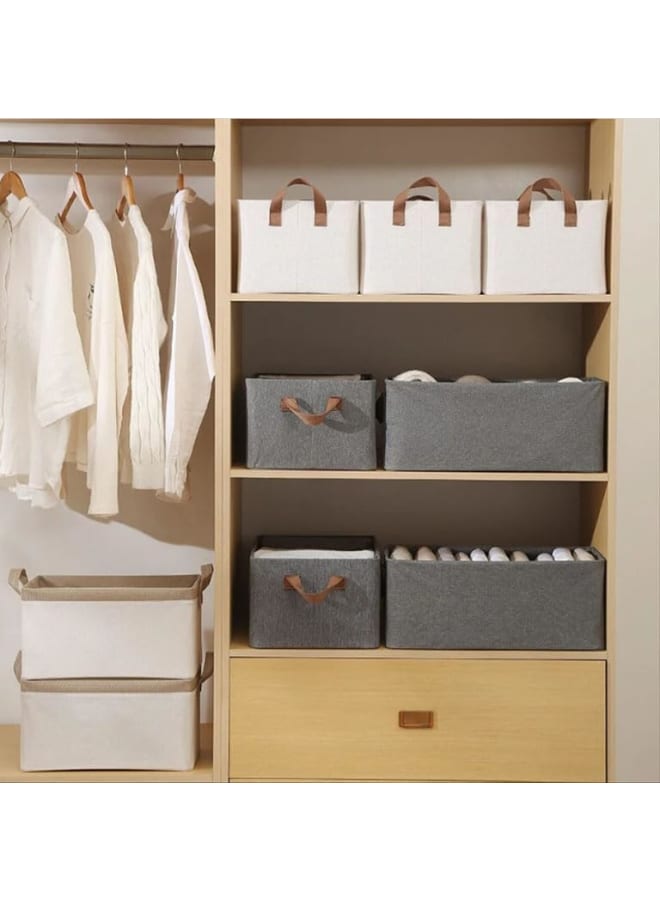 5pcs Foldable Fabric Storage Organizer with Handles for Organizing Toys, Books, Shelves, and Cabinets; Large Box with Handles; Tropical Cotton and Polyester Gray - Image 5