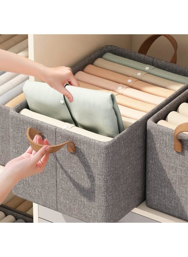 5pcs Foldable Fabric Storage Organizer with Handles for Organizing Toys, Books, Shelves, and Cabinets; Large Box with Handles; Tropical Cotton and Polyester Gray - Image 3